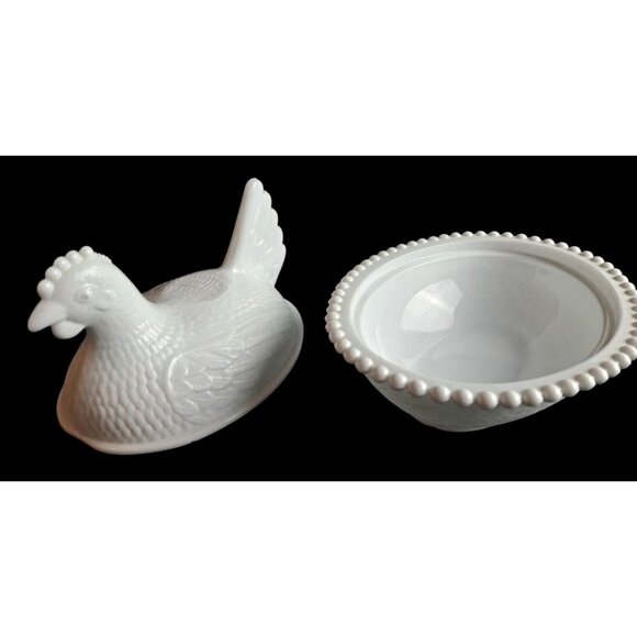 Vintage White Milk Glass Hen On Nest Candy Dish Decorative Bowl HON - Picture 8 of 10